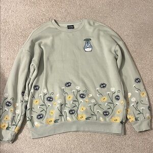 Floral Embroidered Sage Green Sweater